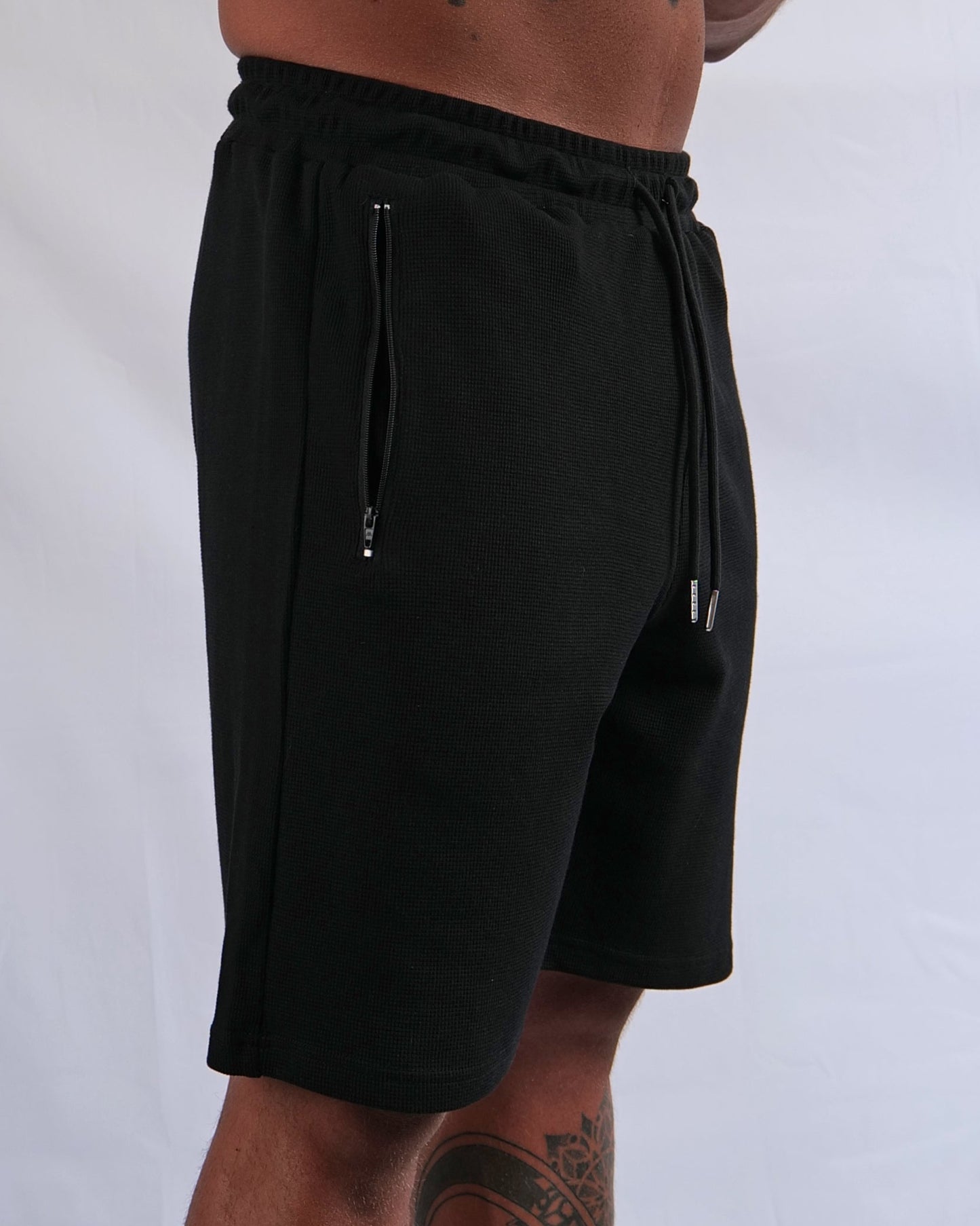 Black Waffle Knit Shorts
